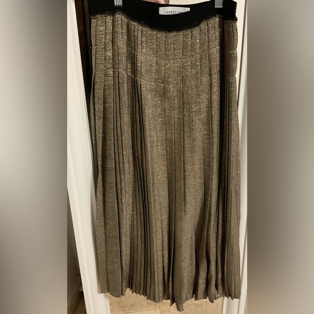 10 Crosby Derek Lam Gold Metallic Pleated Twill Midi Skirt